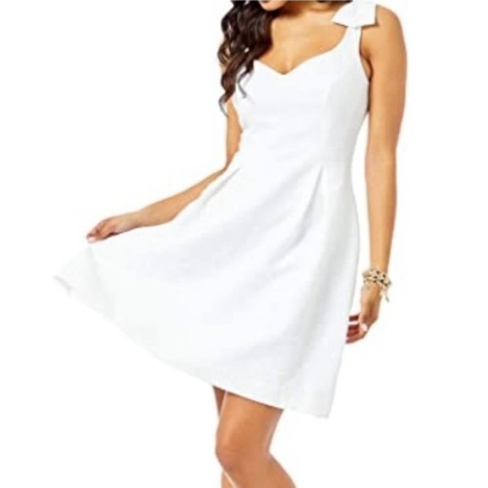 NWT Linnet stretch dress XS 0 white soft embroidery a-line bow Lilly Pulitzer